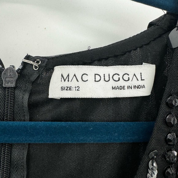 Mac Duggal Sheer Sleeve Fringes Cocktail Dress Black Size 12 NWT - Picture 12 of 12